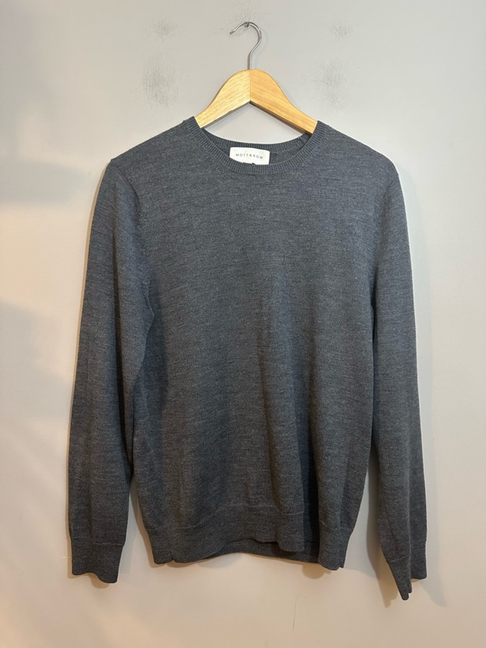 Mott & Bow Mens Grey Crew Neck Merino Wool Stretch Long Sleeve Sweater Size M